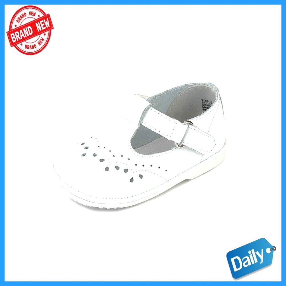 Leather T-Strap Mary Jane Baby Shoes, Velcro Closure, Rubber Sole